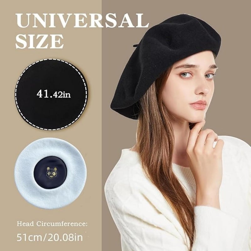 recapitula XXL 100% Wool French White Beret Hats for Women Man Painter hat Classic Painter's Hat Girl Solid Color Classic - Image 5